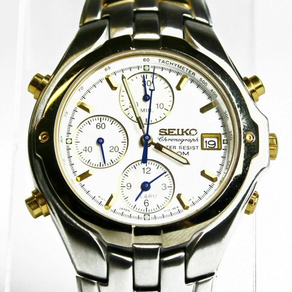 Vintage Seiko 7T32 6M90 Men's Watch Chronograph Gold Silver Tone Joe ...