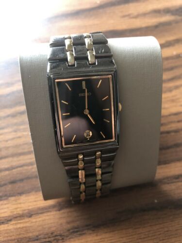 SEIKO Men s 7N39 5A29 R1 Black Gold Tone Watch W Date Box and