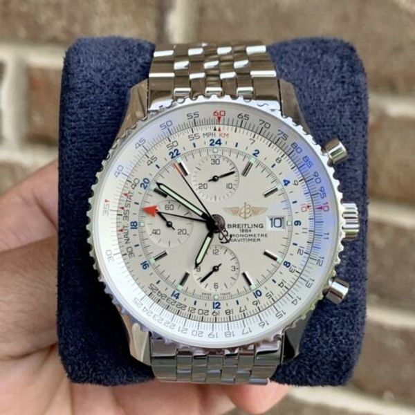Breitling Navitimer World Gmt Chronograph While Dial 46mm 4322 Boxes Automatic Watchcharts