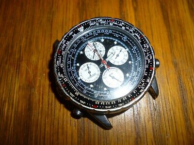 RARE SEIKO 7T34 6A90 FLIGHTMASTER PILOT SQ100 PANDA DIAL ALARM