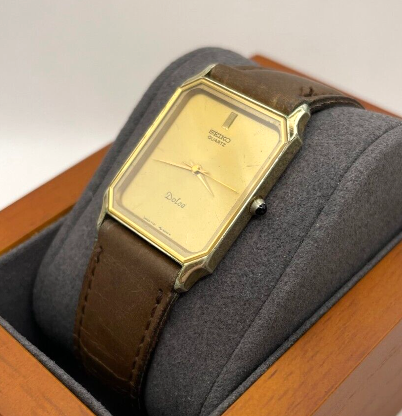 w049] Seiko Dolce Watch 7731-5210 Mens Quartz Gold Brown 24mm 