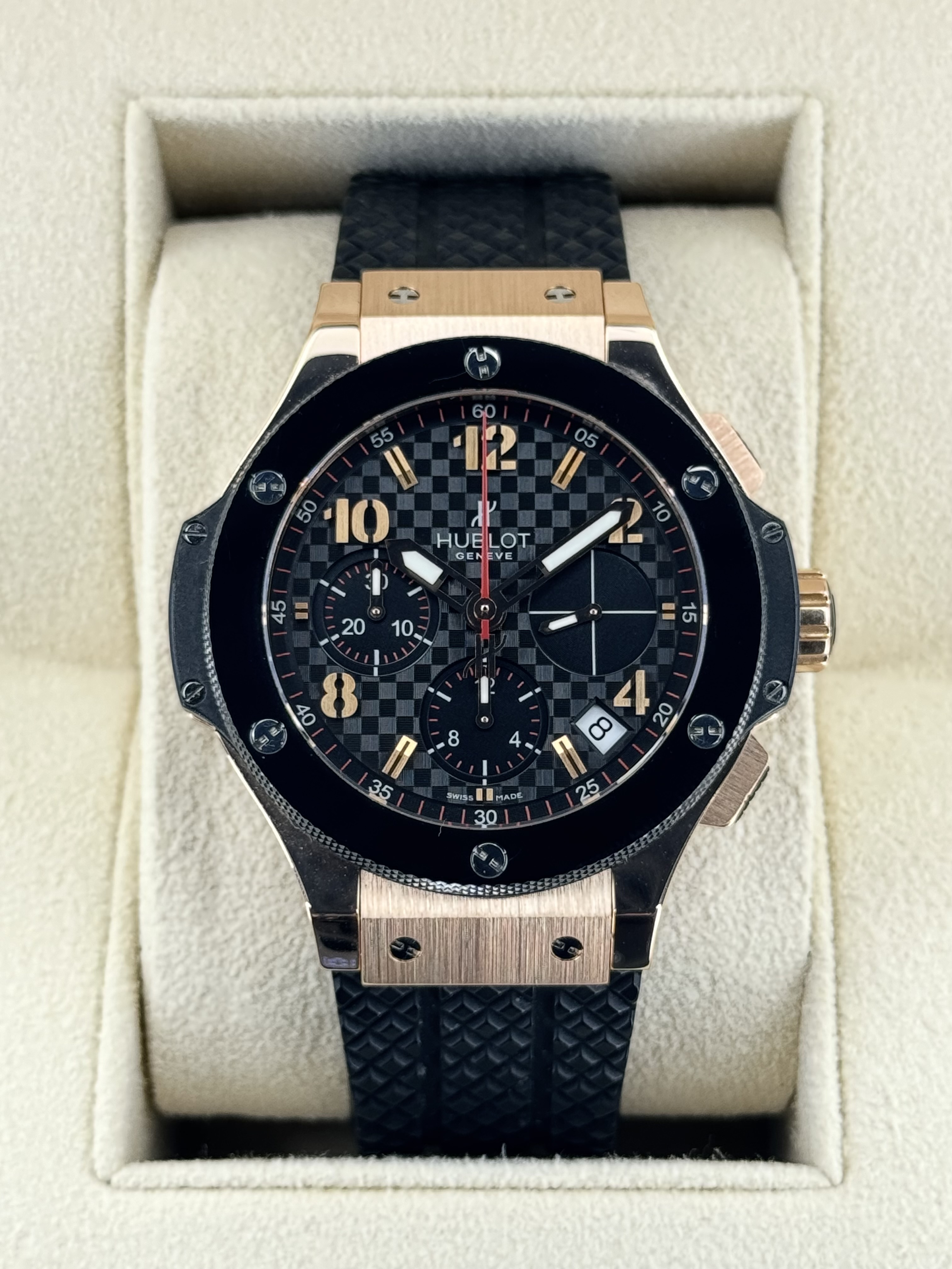 Bulova Men s Quartz Chronograph Rose Gold Case Black Band 44mm Watch 98A192 315 WatchCharts Marketplace