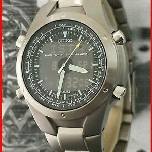 SEIKO H023-00D0 チタン アナデジ ワールドタイム100m防水 Perfect Seiko World Time H023-00D0 ANA-DIGI Chrono Alarm 42mm