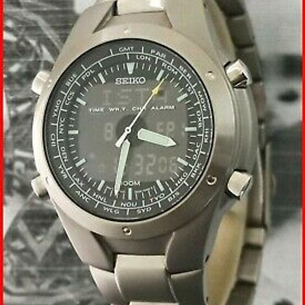 Perfect Seiko World Time H023-00D0 ANA-DIGI Chrono Alarm 42mm