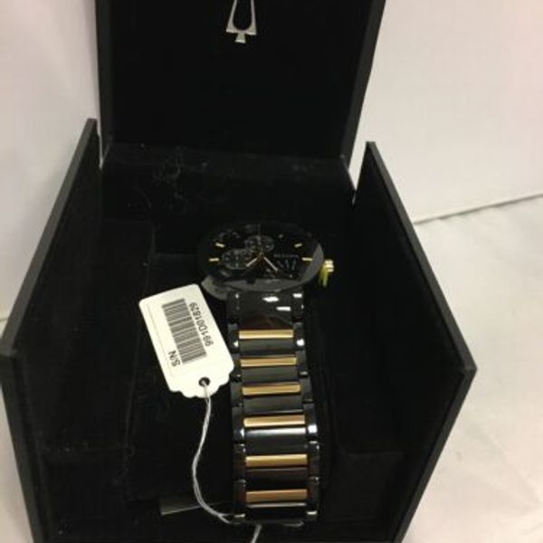 Bulova Crystal Chronograph White Dial Two Tone Steel Strap Watch for Men - 98C109
