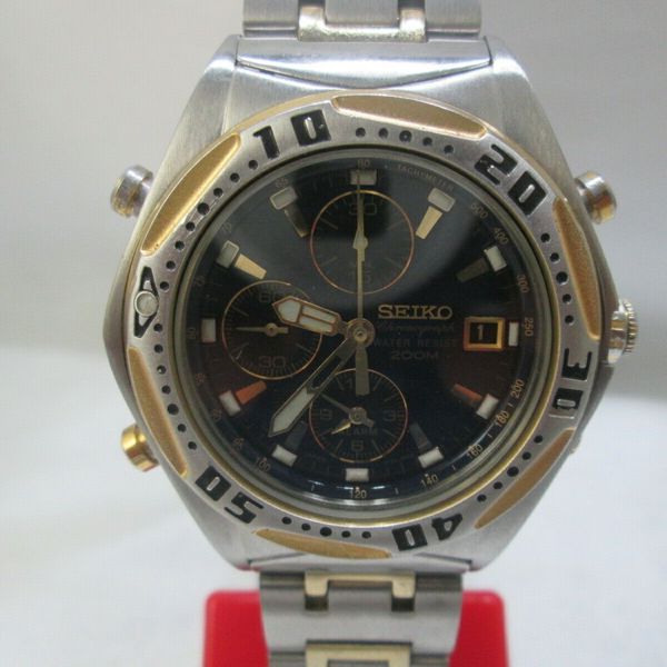 SEIKO 7T32-6L90 ALARM CHRONOGRAPH 18KGP/STAINLESS STEEL QUARTZ MENS ...