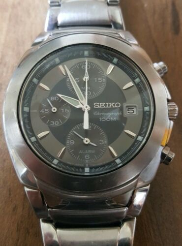 Seiko 7T62 0EE0 Chronograph Alarm Stainless Steel Mens Watch