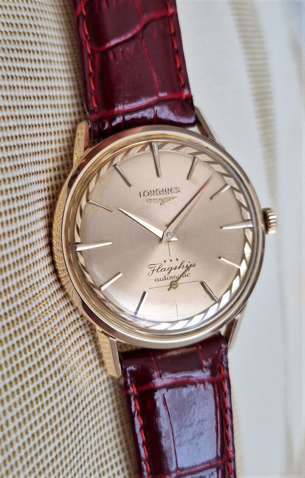 Vintage rare Longines Flagship deluxe automatic watch 18k solid