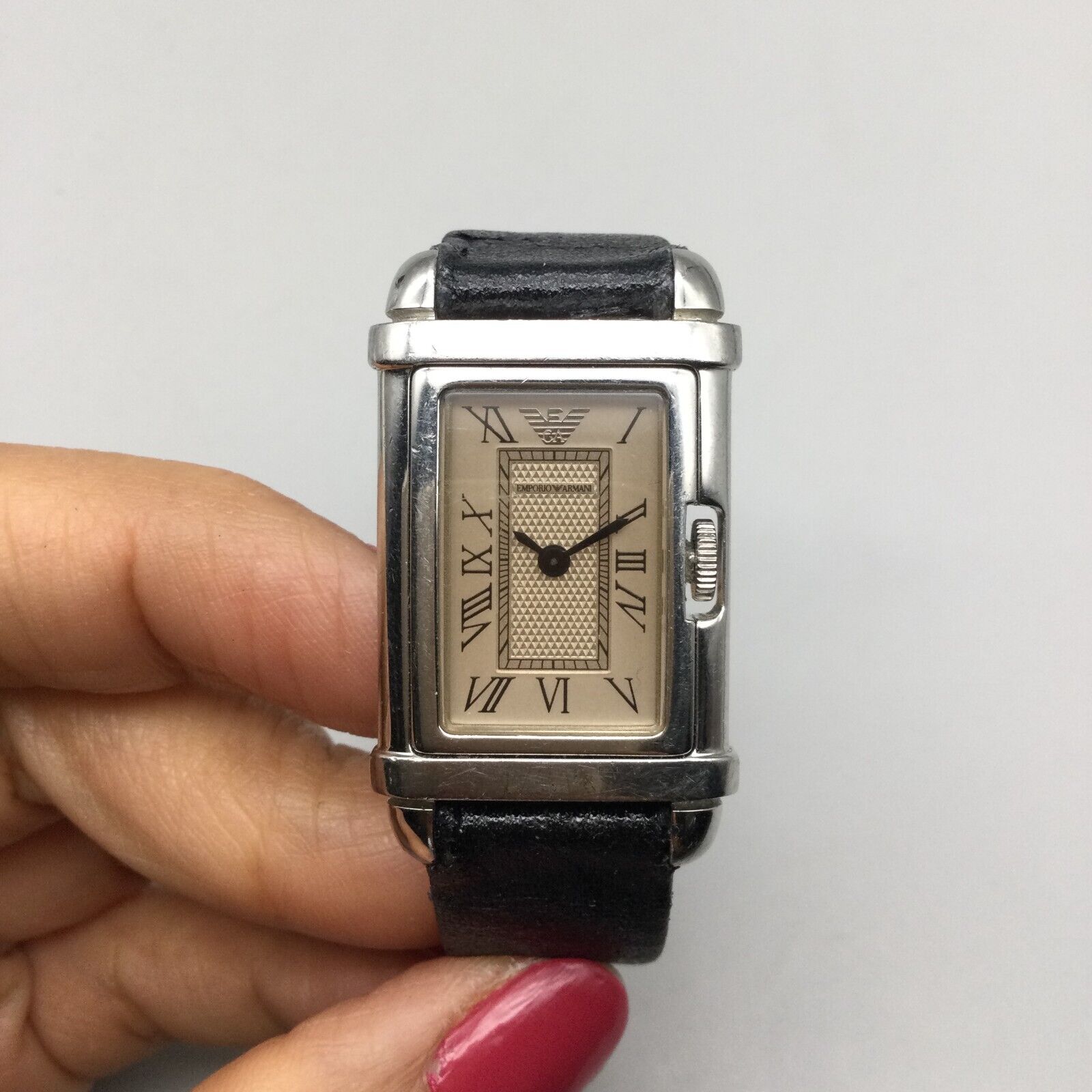 Emporio Armani Watch Women 22mm Silver Tone Tank 50M Leather