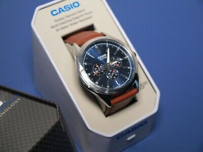 Casio Dress Casual Multi Dial Watch Khaki Brown Leather Band Model