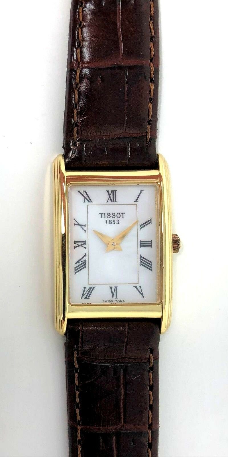 TISSOT Solid 18k Gold Leather Strap Rectangle Women s Watch New