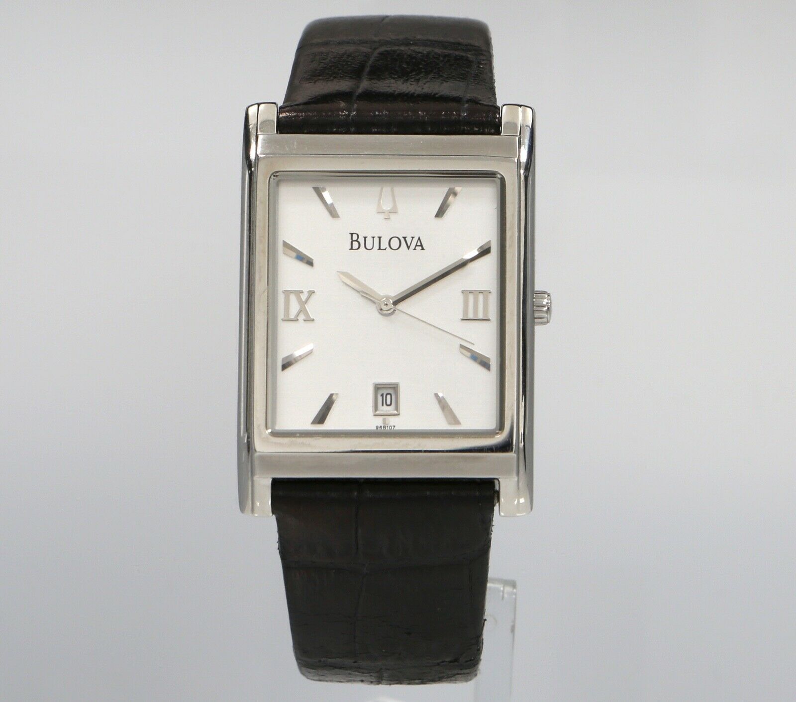 Bulova Men's Black Leather Strap Watch hot 45mm 96B107