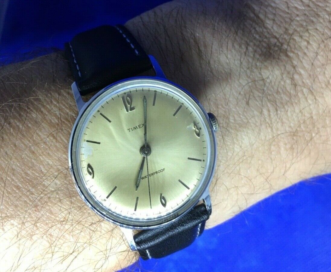 Vintage 1964 Timex Marlin Silver Dial w Rare Radium Burns