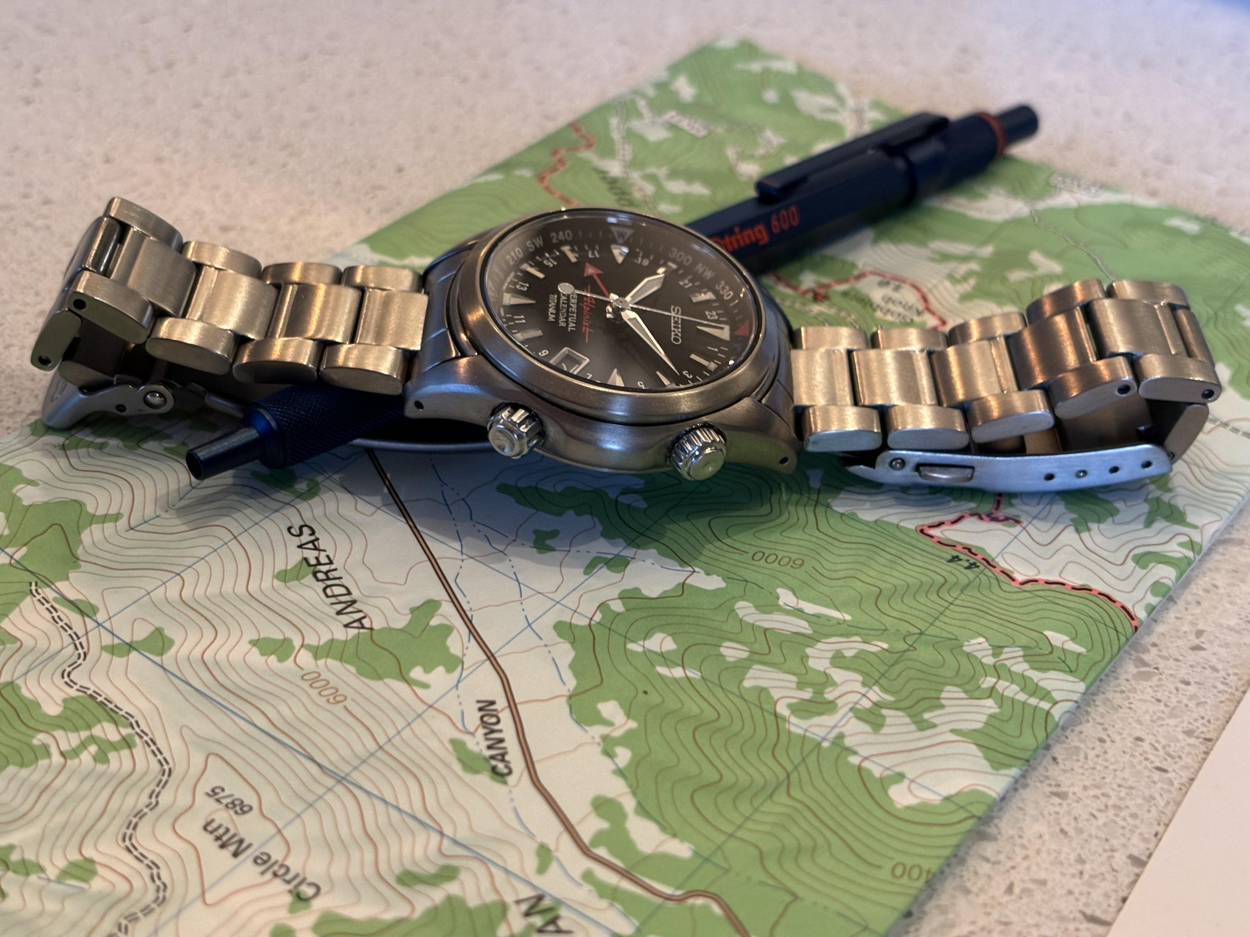 WTS Seiko Alpinist SBCJ019 38.5mm Titanium GMT Perpetual Calendar