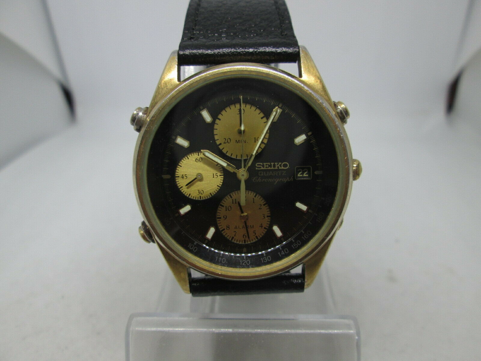 SEIKO 7T32-7B3B ALARM DATE CHRONOGRAPH QUARTZ GOLDPLATED MENS 