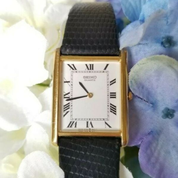 Seiko Watch 5P30-5A89 Mens Full Size Tank Rectangle Gold Plated 