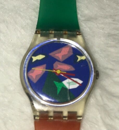 1990 s Swatch FISH SWIMMING Watch Orange Green Band WatchCharts