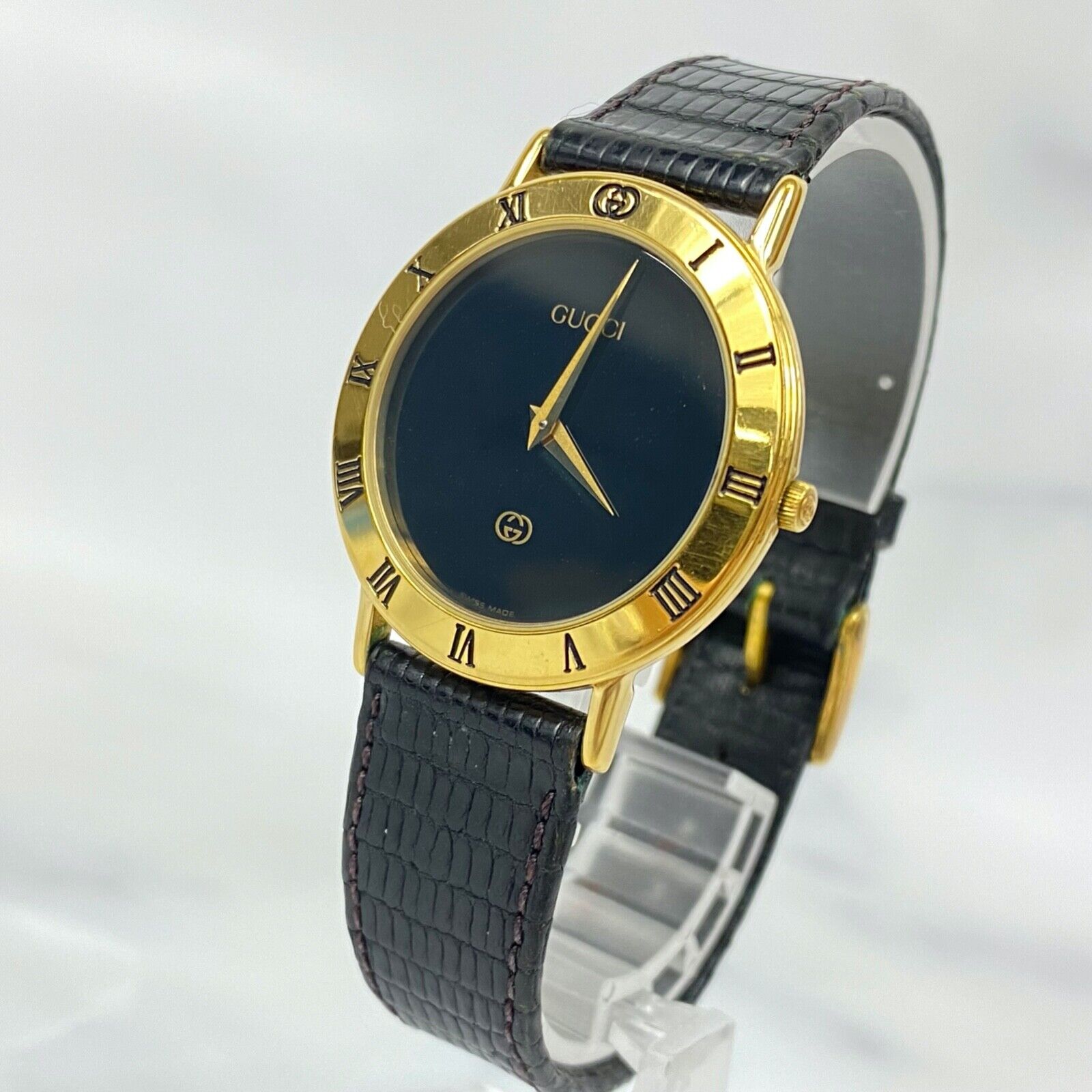 GUCCI 3000M Black Gold Roman Numerals Swiss Quartz Mens Watch Vintage  Excellent | WatchCharts Marketplace