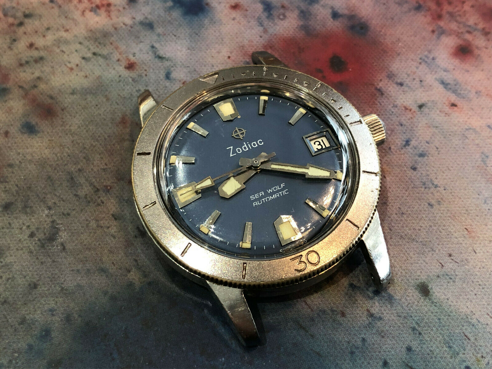 Vintage Zodiac Seawolf men s wristwatch blue caliber 70 72 dial