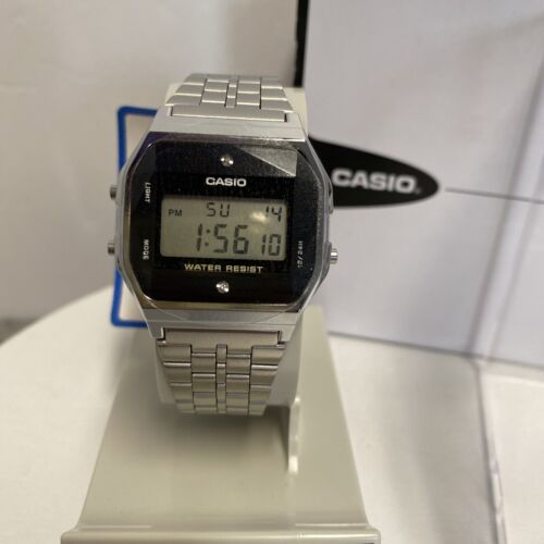 Casio A159WAD-1 W/ Natural Diamonds Digital Steel Watch Made in