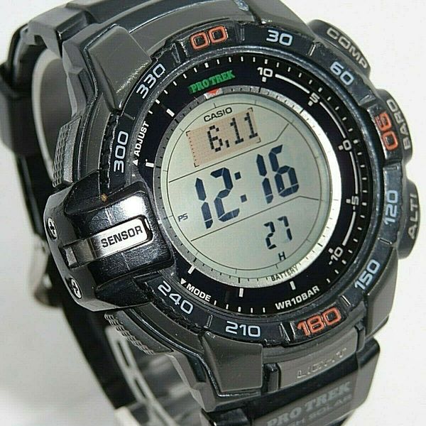 Casio Pro Trek Men's Tough Solar Triple Sensor Black Resin 52mm Watch ...