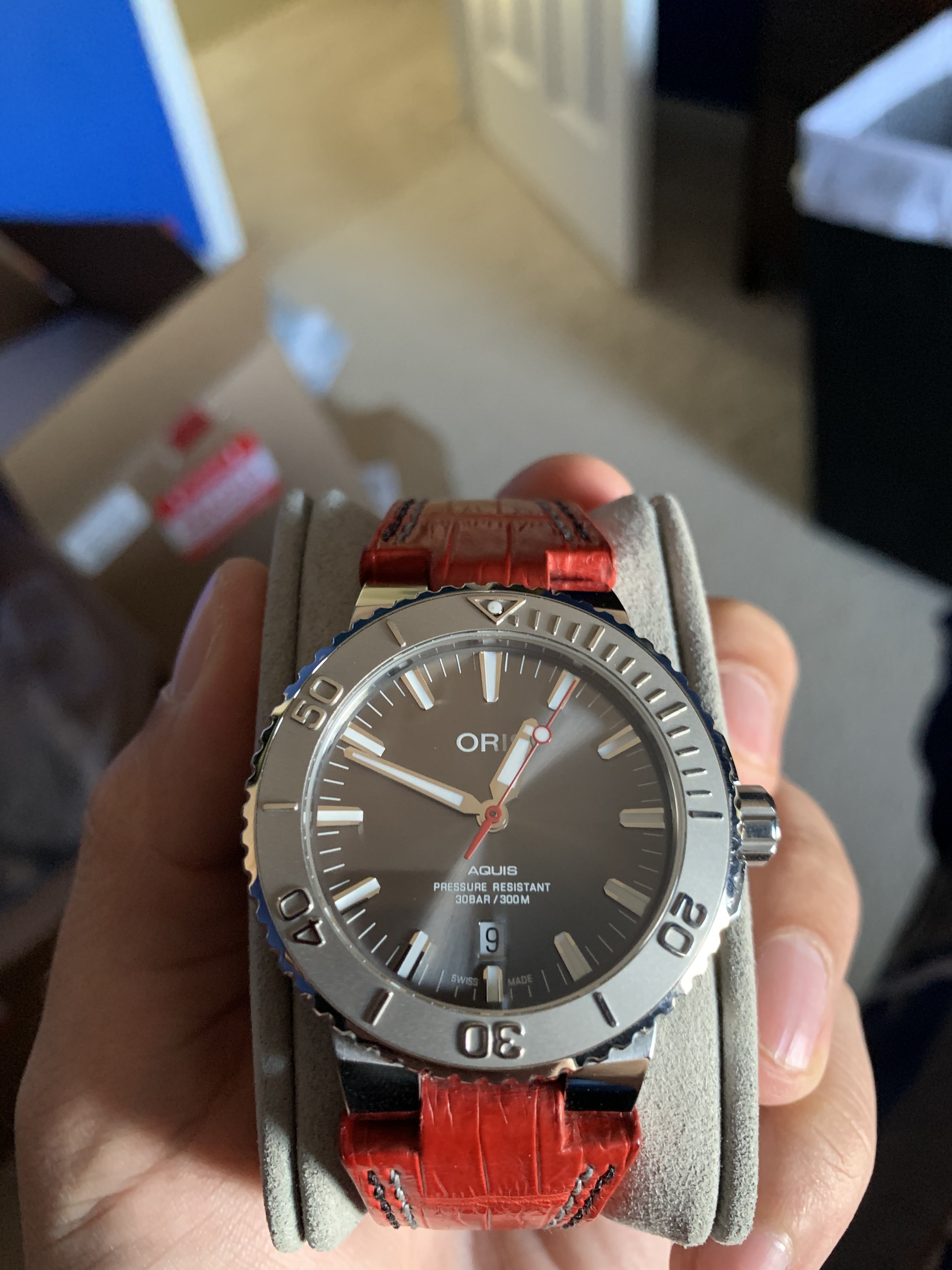 Oris Aquis Relief w Custom Red Alligator Strap WatchCharts