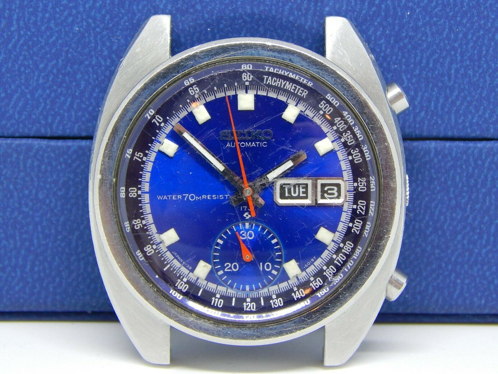 VERY RARE SEIKO 6139 6019 CHRONOGRAPH WATCH SUNRAY BLUE DIAL 4