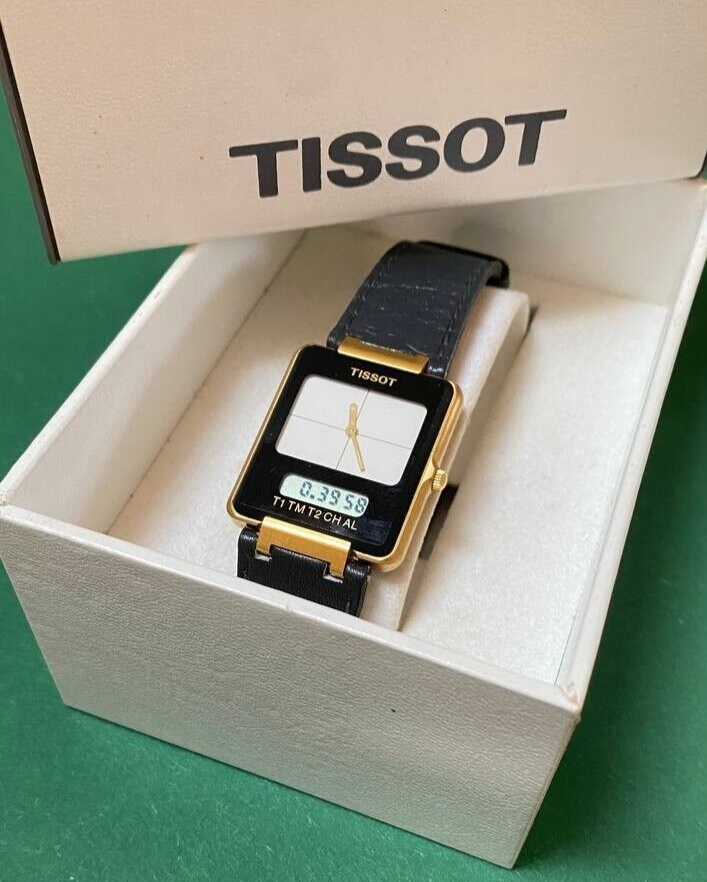 Vintage TISSOT Twotimer Men's 34mm Black Analog Digital Swiss