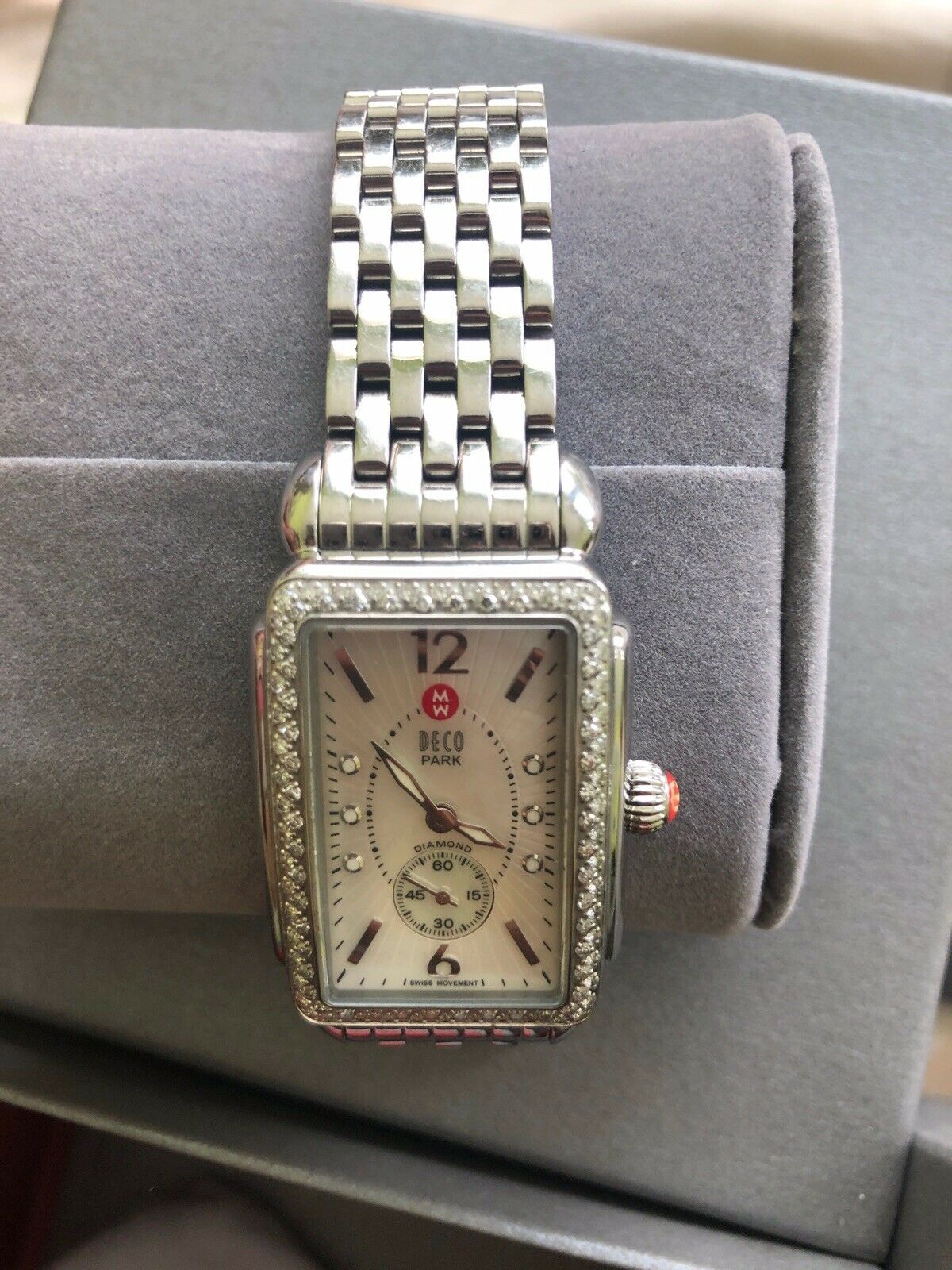 Stainless Michele Deco .57cts Diamond Mother of Pearl Dial Watch