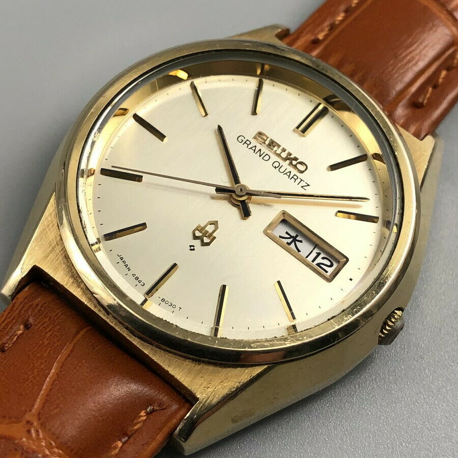 Vintage 1976 SEIKO GRAND QUARTZ 4843-8041 Cap Gold Mens Watch from 