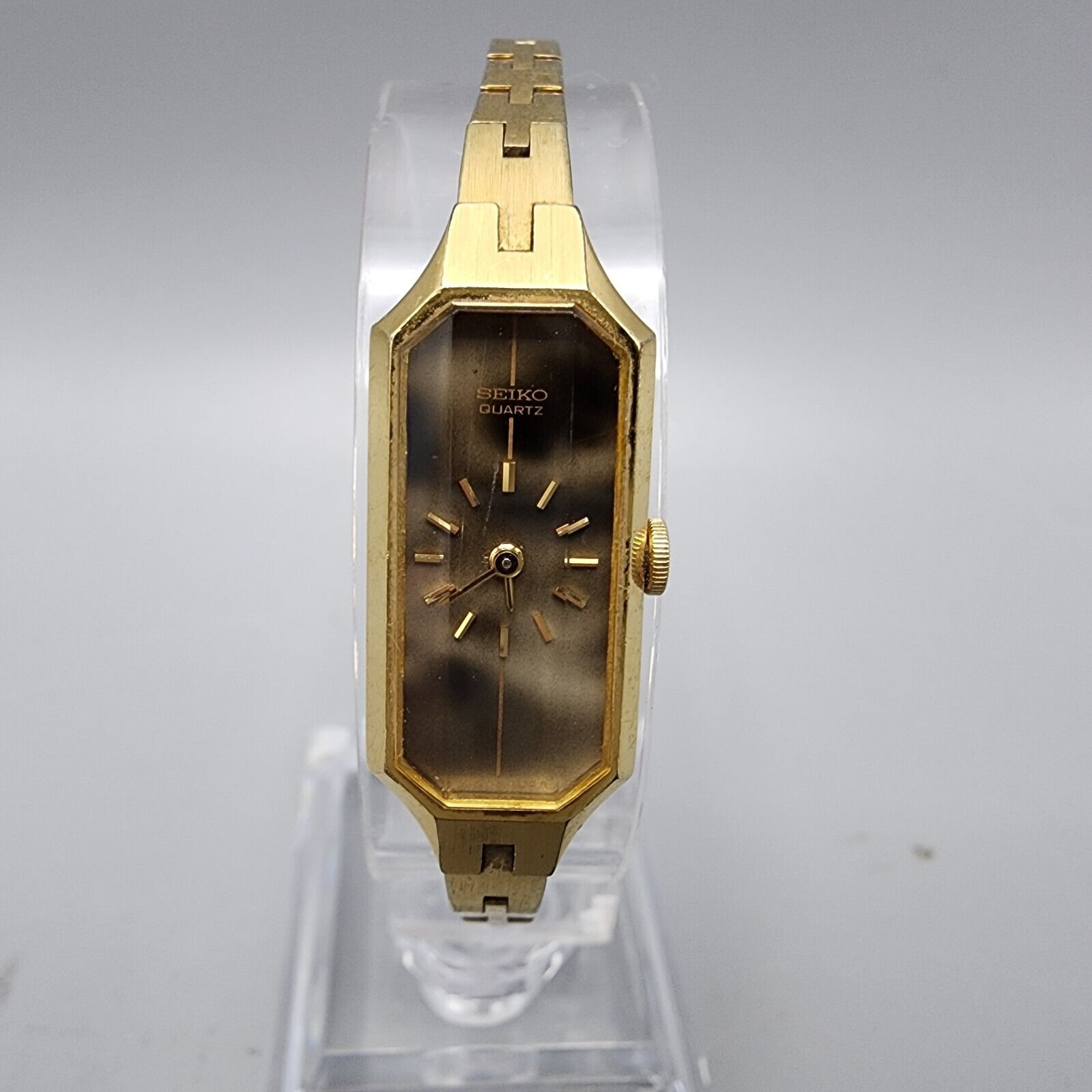 Vintage Seiko Watch Women Gold Tone Gray Dial 13mm Octagon 1320