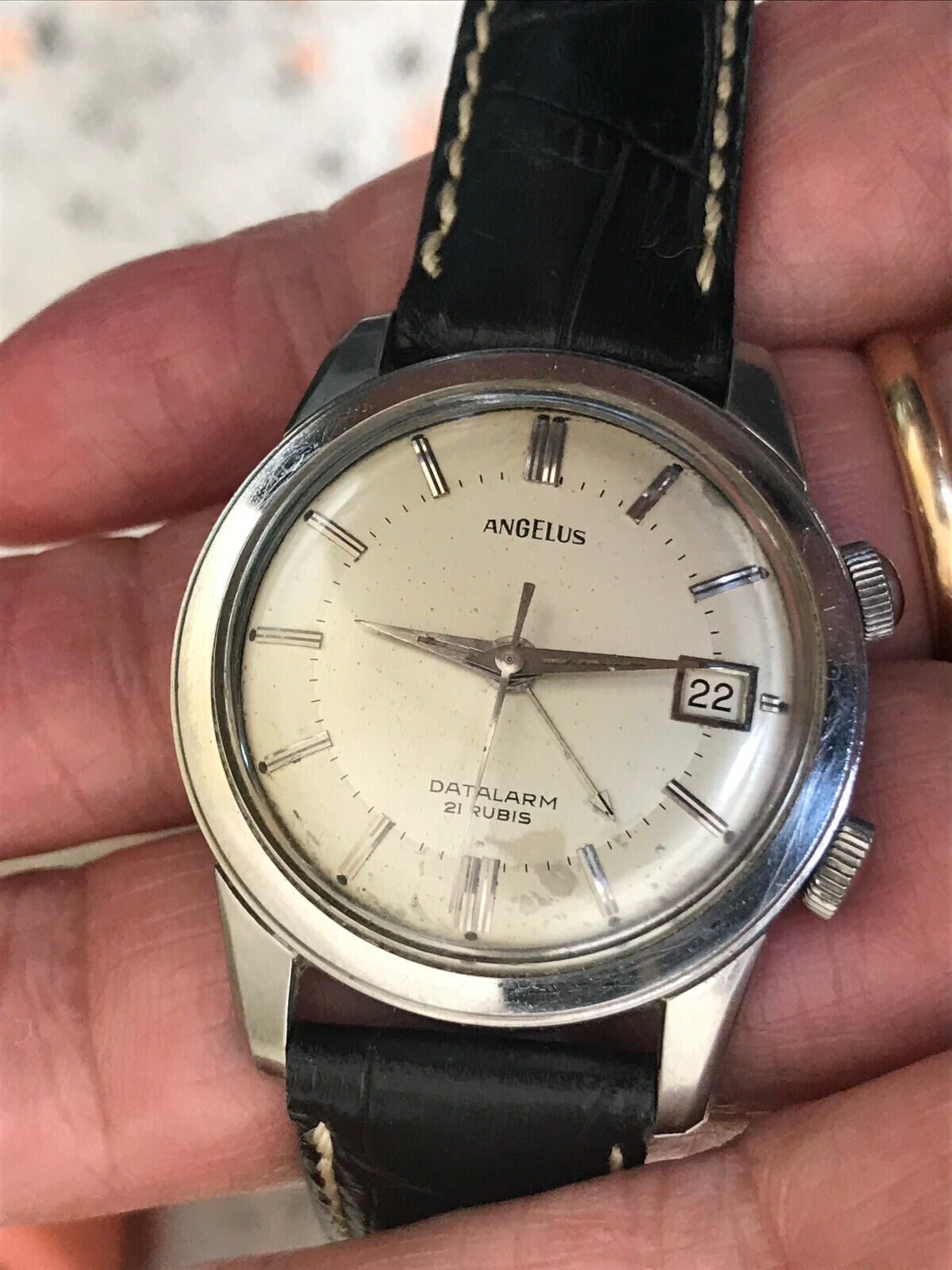希少 アンジェラス ヴィンテージ 懐中時計 DATALARM Vintage ANGELUS Datalarm - Anni 60 - Diam. 35 mm - Acciaio