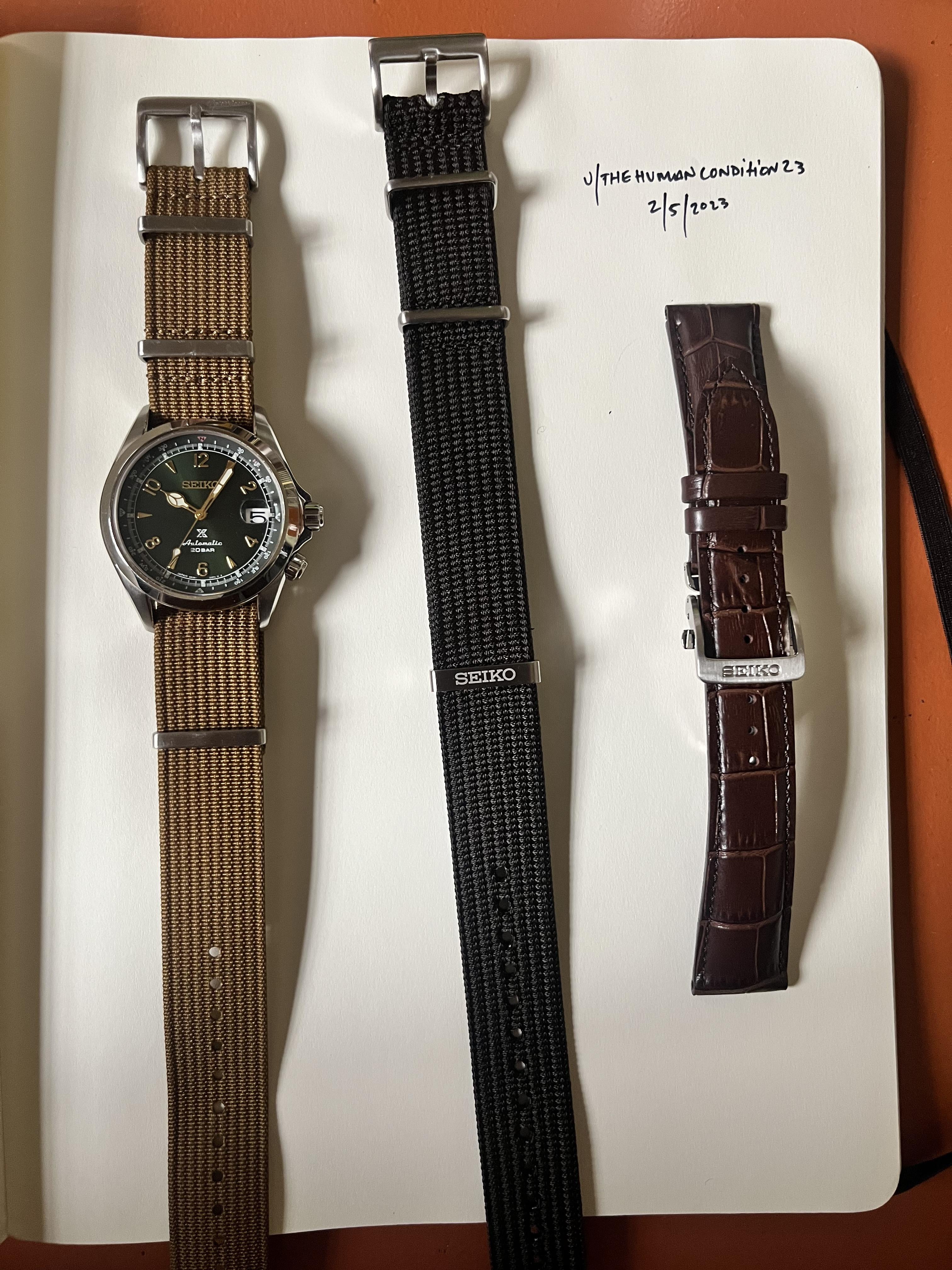 WTS] Seiko Alpinist SPB121 Green dial. Includes dark brown Seiko Seichu  nato band, watchgecko nato band and original leather band US $650 |  WatchCharts