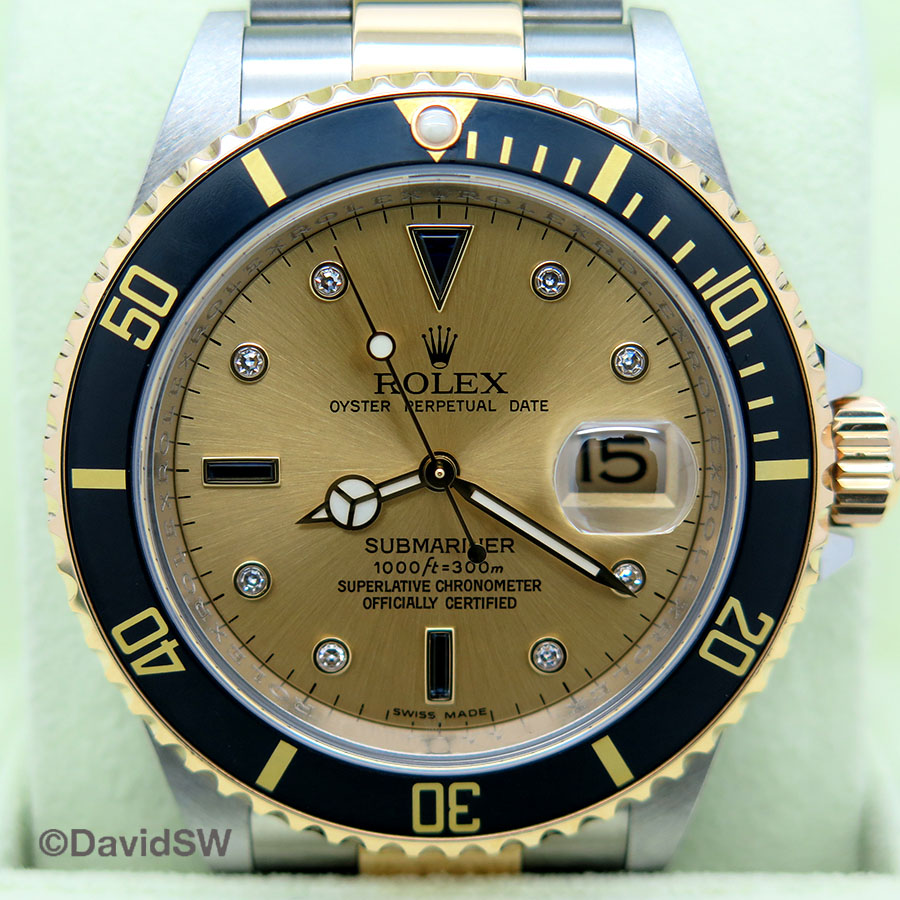 FS Rolex 16613LN SUBMARINER 18K SS CHAMPAGNE SERTI DIAL M SERIAL