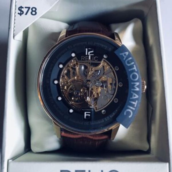RELIC By FOSSIL Automatic Skeleton Stainless Steel Gold Tone ZR77241 43 ...