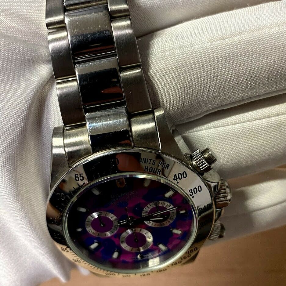 A BATHING APE BAPEX DAYTONA Purple Camo Automatic Watch Made in