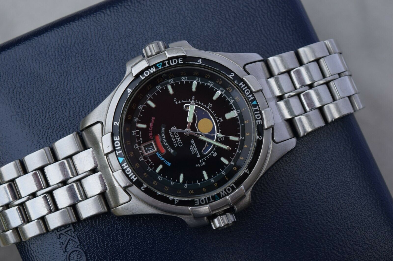 Seiko Tide Master Moon Phase Tidal Chonometer Watch 6F24