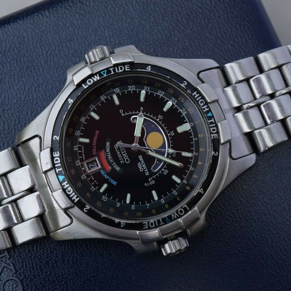 Seiko Tide Master Moon Phase Tidal Chonometer Watch 6F24-701A Sports ...