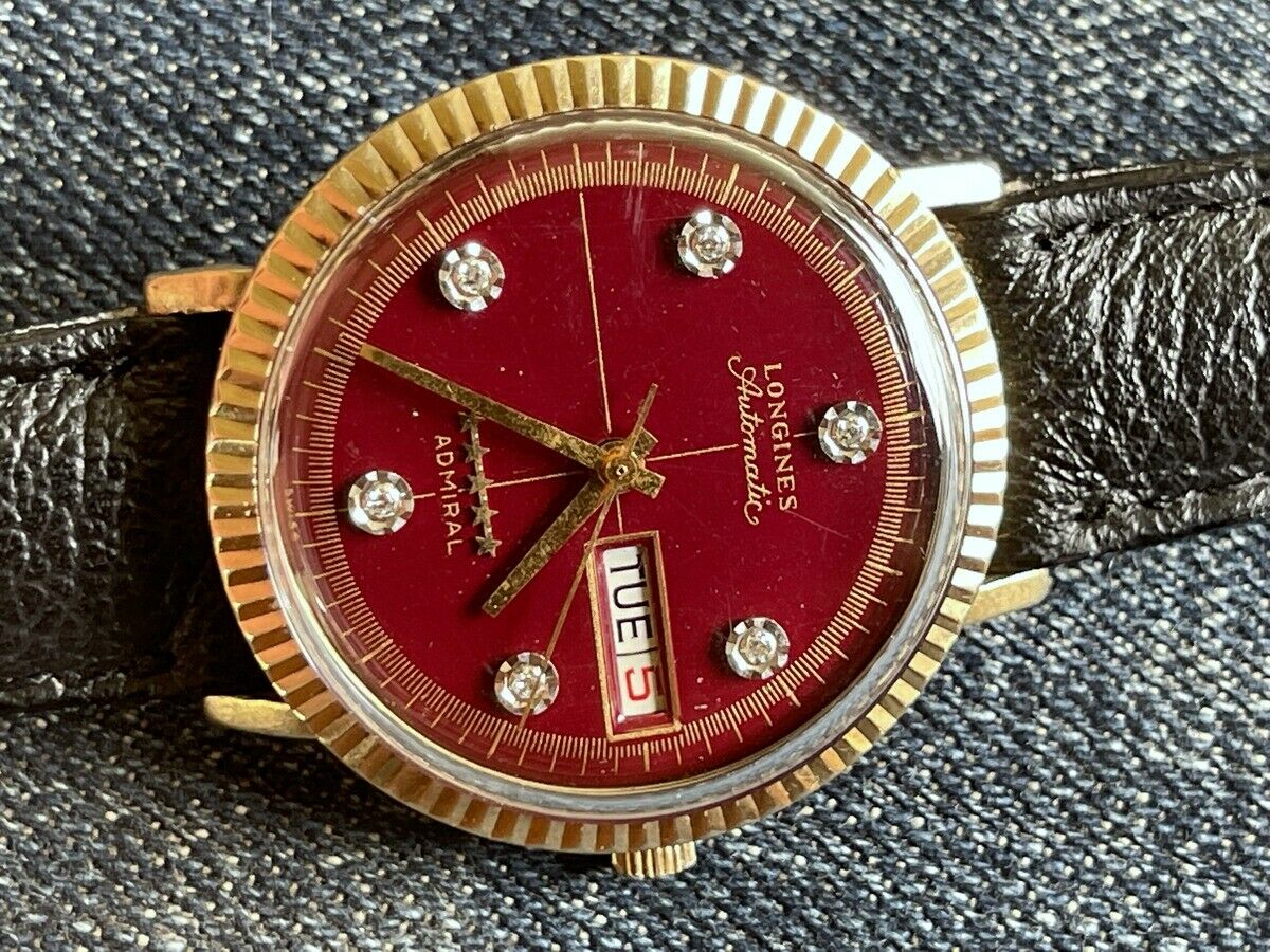 LONGINES ADMIRAL ORIGINAL MAROON BURGUNDY DIAL DIAMONDS AUTOMATIC