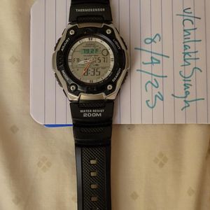 RARE MEN'S FISHING GEAR THERMOSENSOR CASIO SPORTS DIVERS WATCH 200M WEIGHT  MEMO