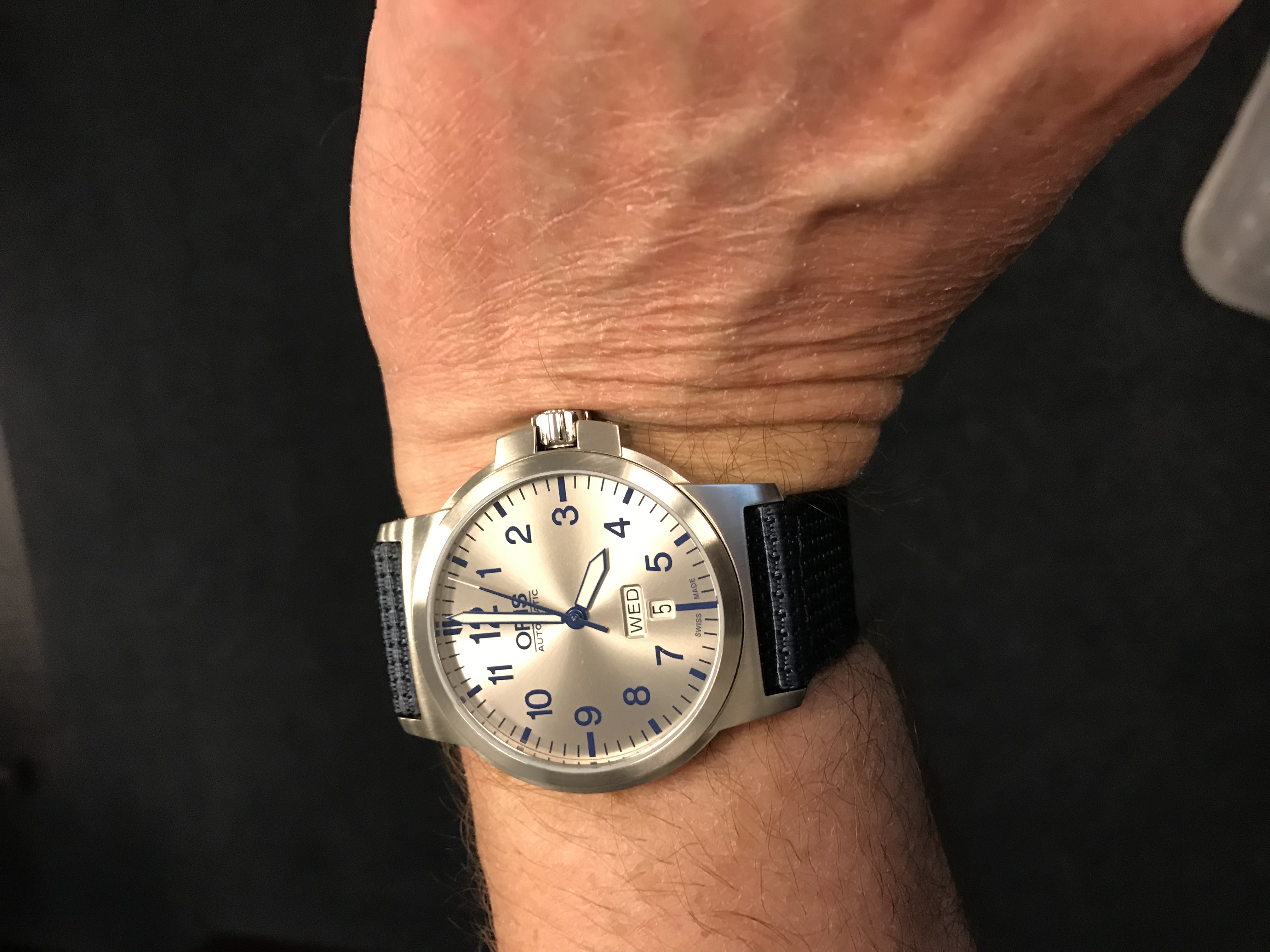 Oris BC3 Advanced Day Date As New Silver Dial Blue Numbers