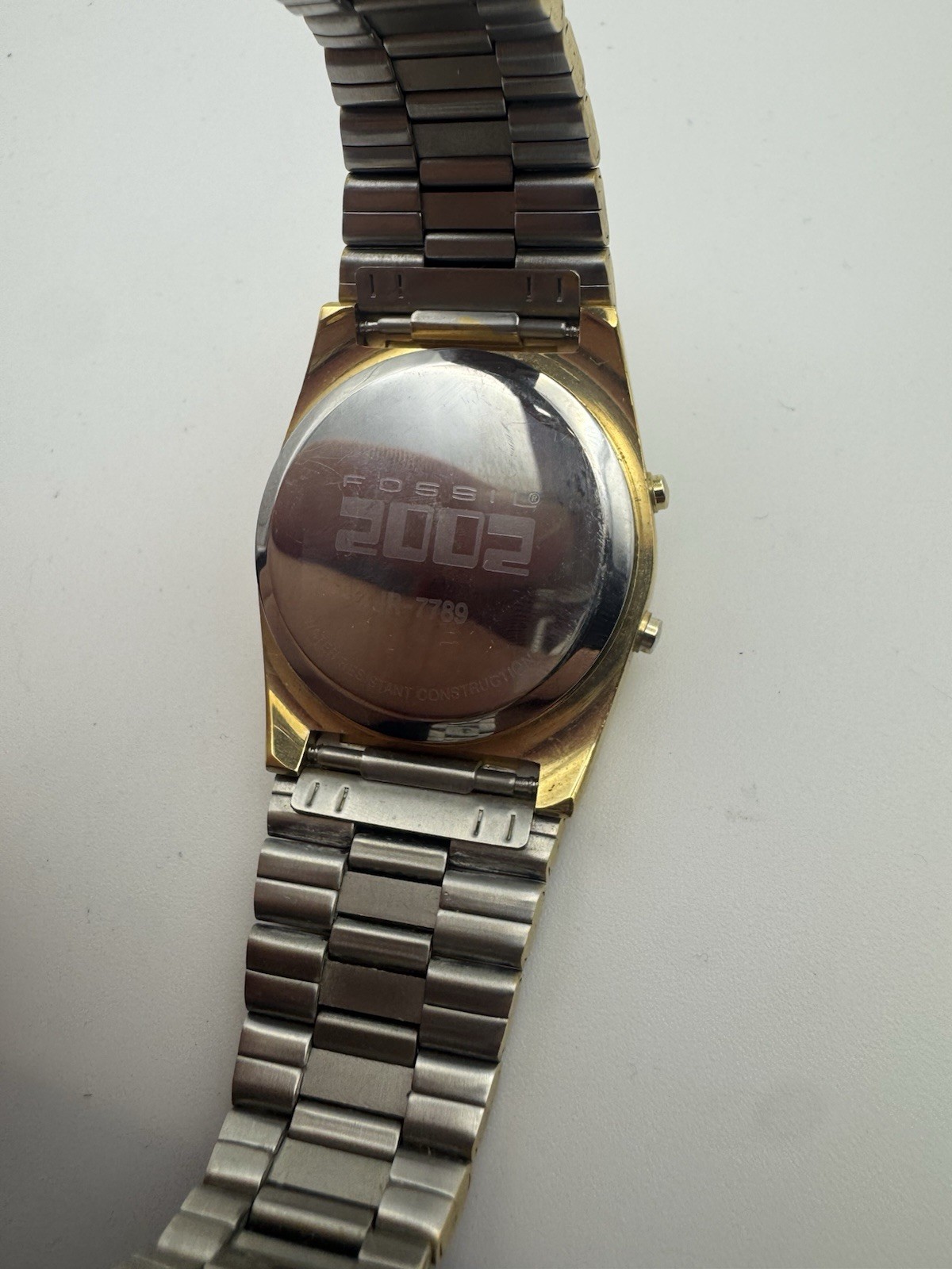Fossil 2002 JR-7789 LED Digital Watch Gold Tone Retro Style 