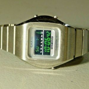 RARE RETRO REPRO CASIO CASIOTRON TRN 110 GREEN LCD WATCH JAPAN