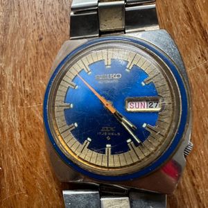 ぶるー Vintage Seiko DX 6106-8599 Blue Dial Blue Bezel Orange Hand