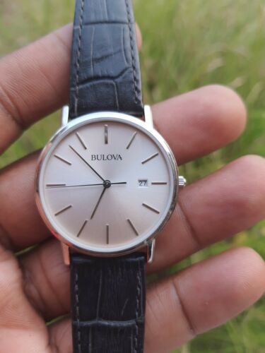 bulova men's dress leather watch 96b104 Bulova Men's 96B104 Silver Dress Watch w/Black Leather Band Quartz Analog 37mm