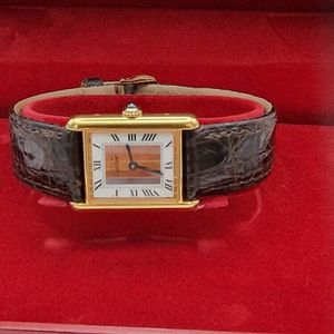 Must de Cartier Tank 18ct Gold on Sterling Silver Mid Size Watch.Tri Colour  Dial