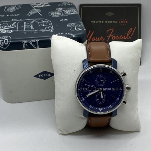 Fossil Rhett BQ2163 Men s Brown Leather Strap Analog Blue Dial Quartz Watch UB77 WatchCharts