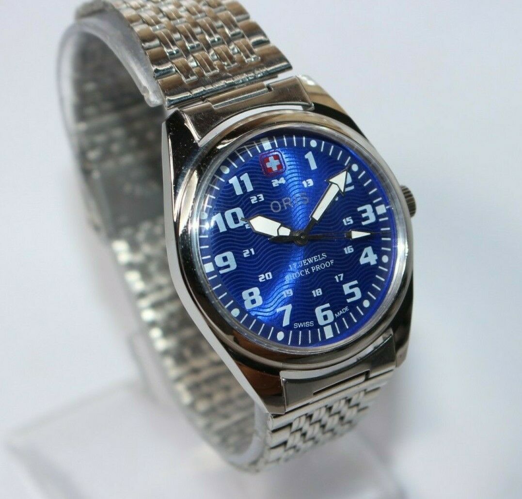 Military Look ORIS 17 Jewels Shock Proof Men s Hand Blue Dial Wind