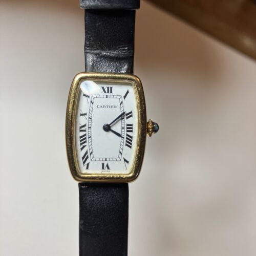 Cartier Faberge 7810 Ladies 18k Y Gold Wristwatch Rectangle VTG