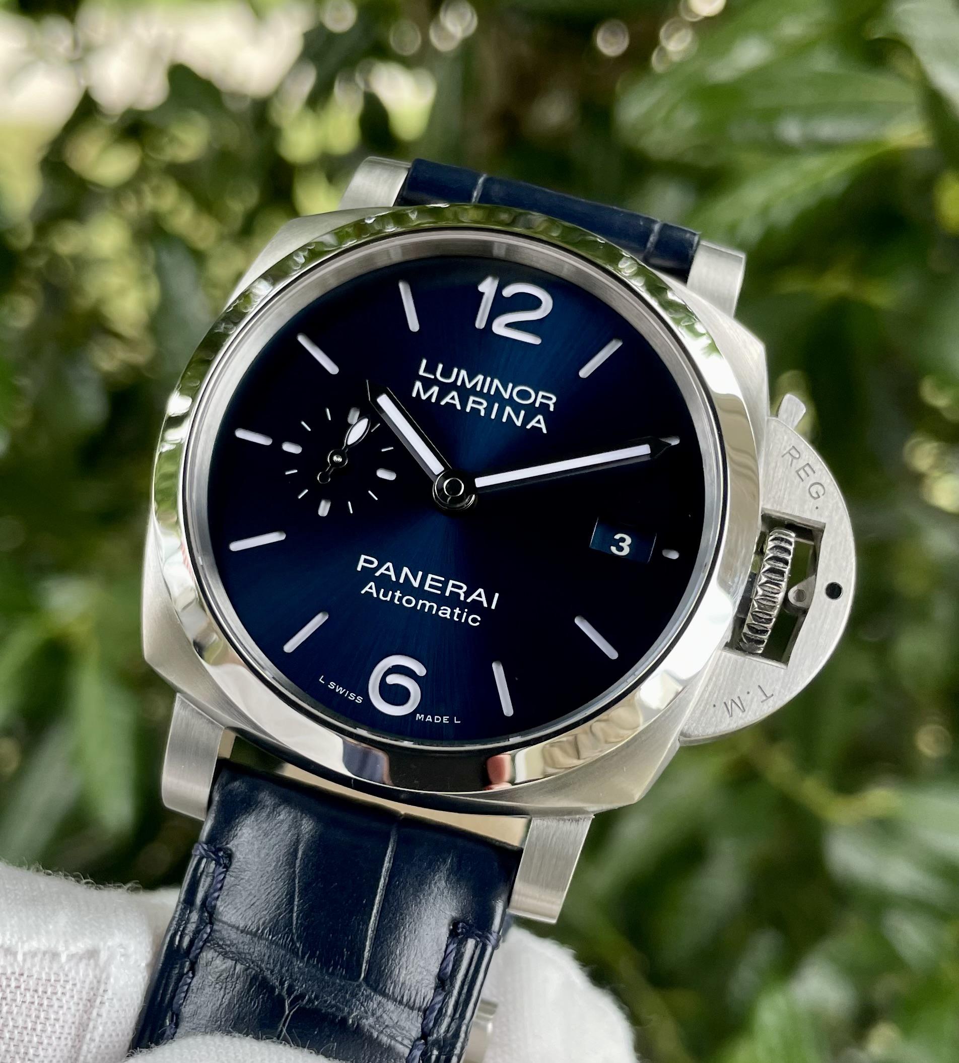 WTS Panerai PAM1393 Luminor Marina 42mm Blue Sunburst w Pamguard